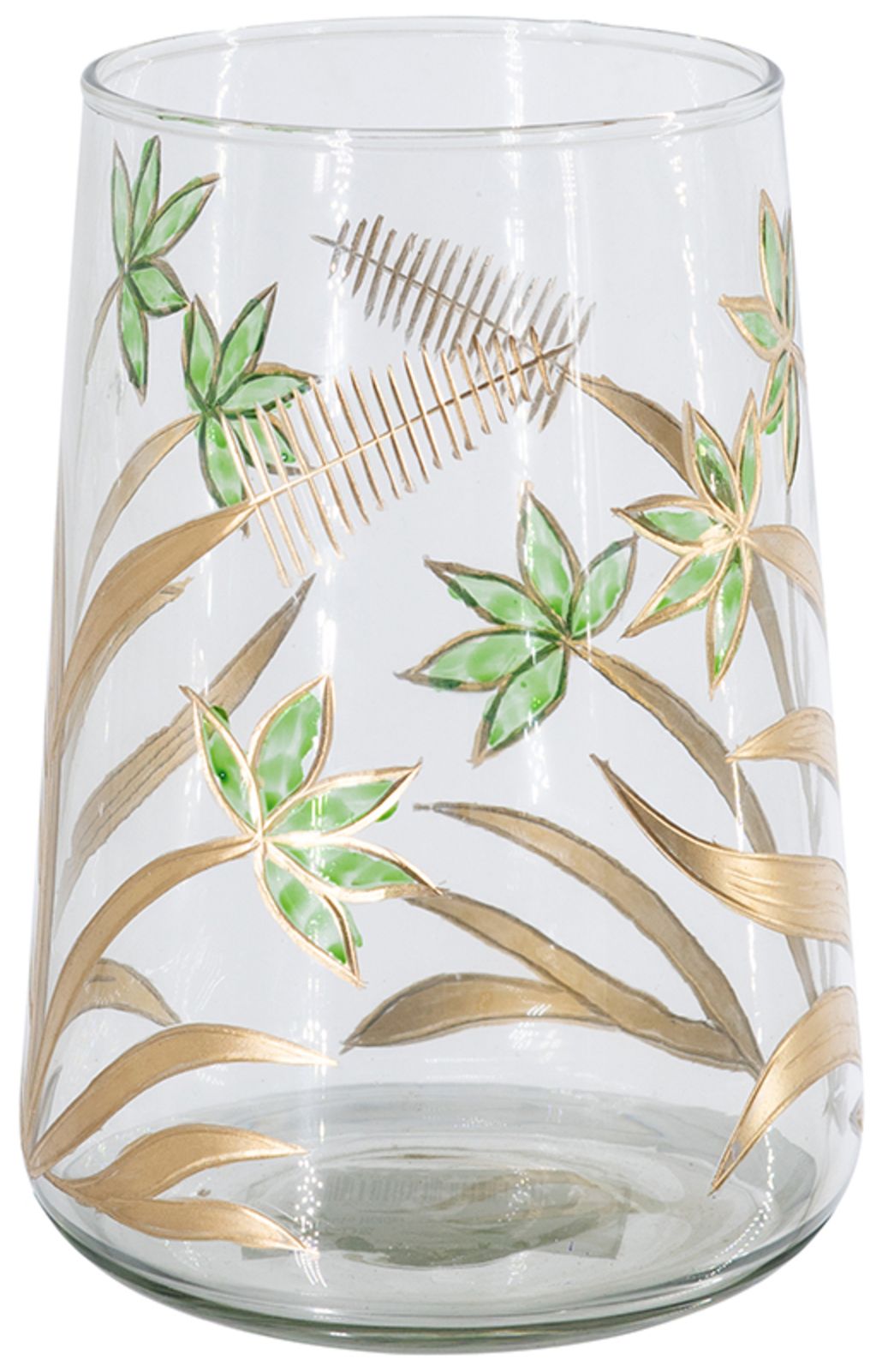 Image 3 Clear Glass Accent Vase w/ Green & Gold Botanical Design more views