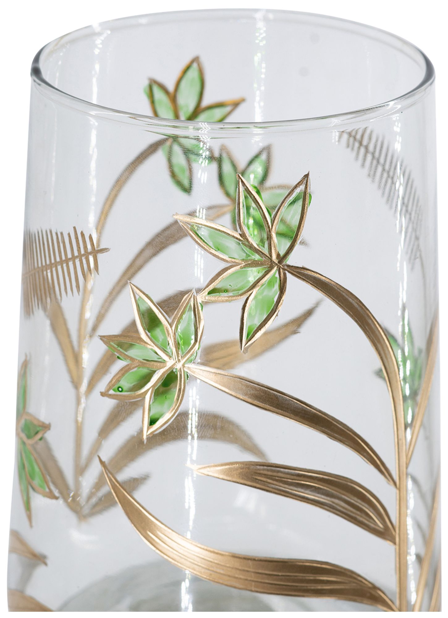 Image 4 Clear Glass Accent Vase w/ Green & Gold Botanical Design more views