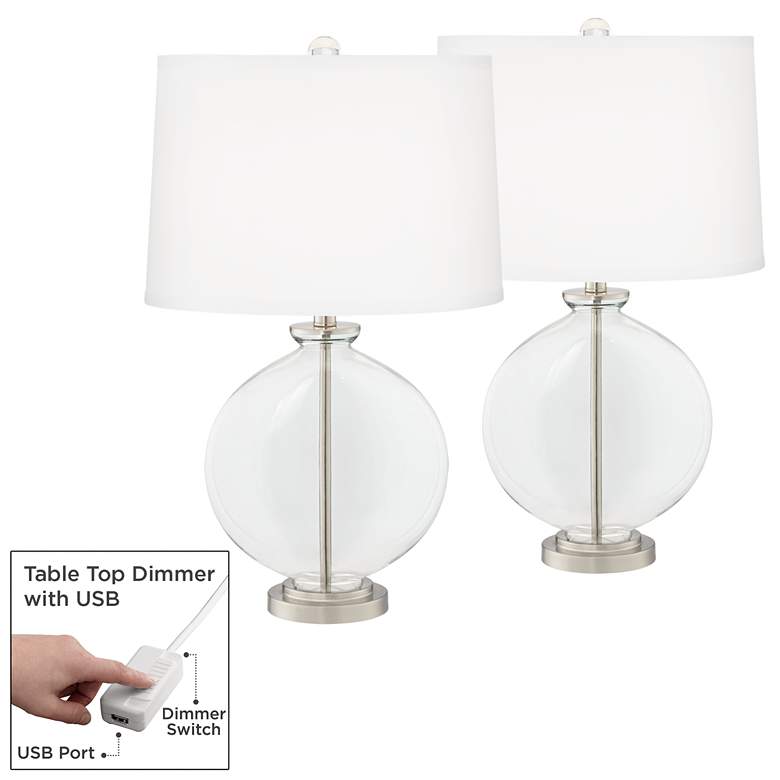 Image 1 Clear Glass Carrie Table Lamp Set of 2 with Dimmers