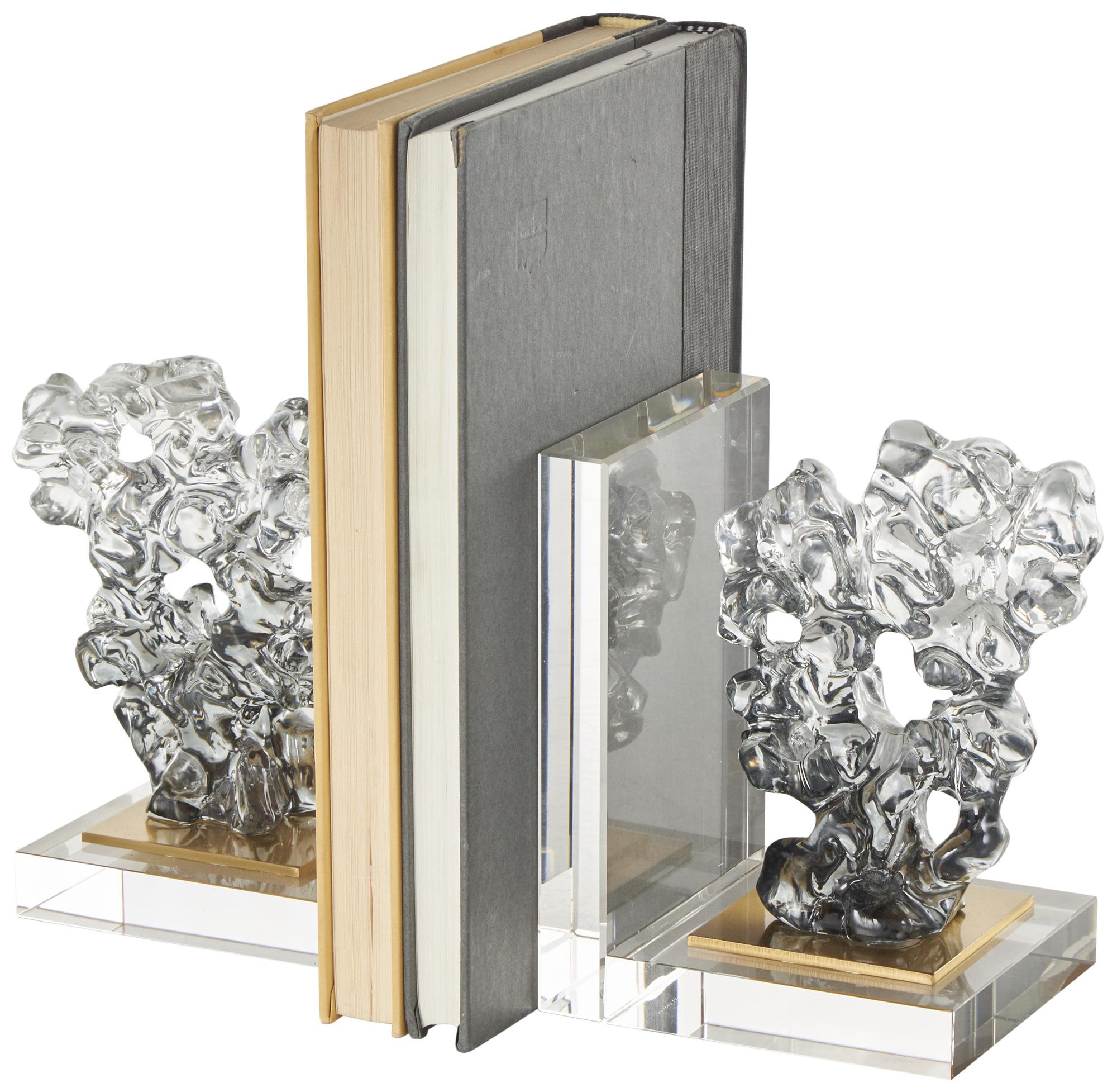 Image 5 Clear Glass Contemporary Bookends, S/2 5"W, 6"H more views