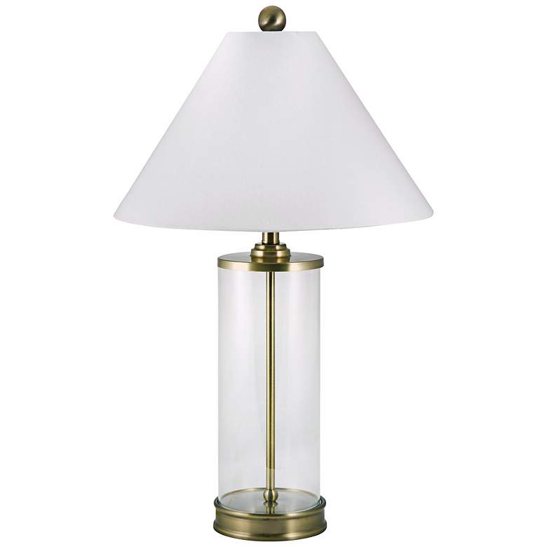 Image 1 Clear Glass Cylinder Antique Brass Table Lamp