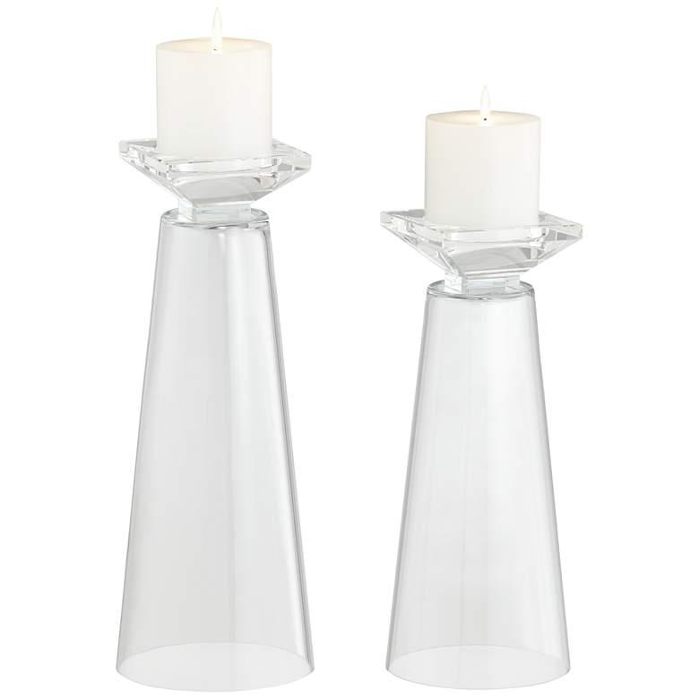Image 3 Clear Glass Decorative Candle Holders or Vases - Set of 2 more views