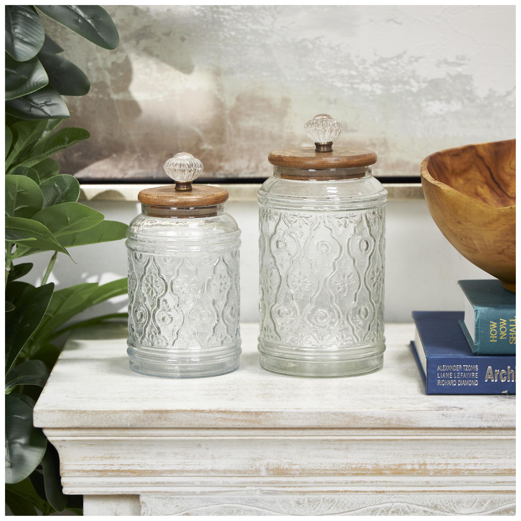 Image 4 Clear Glass Farmhouse Decorative Jars, S/2 9", 8"H more views