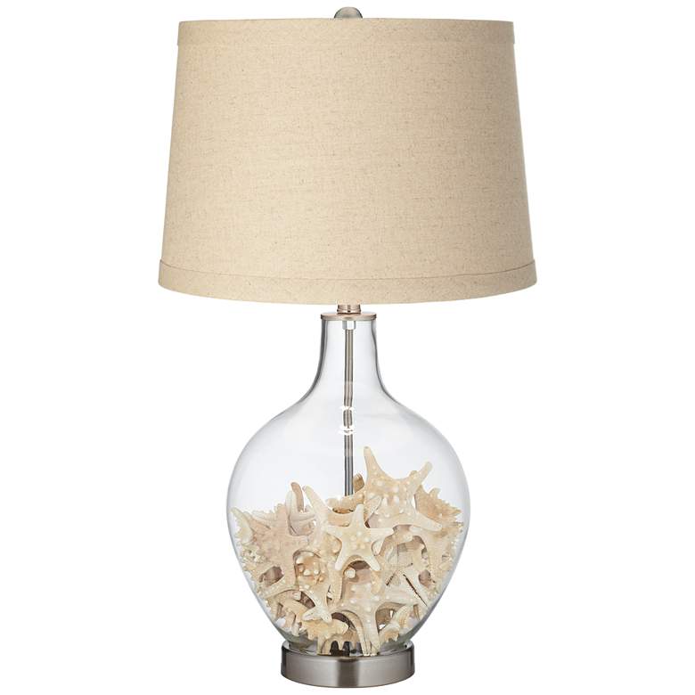 Image 2 Clear Glass Fillable Burlap Drum Shade Ovo Table Lamp more views