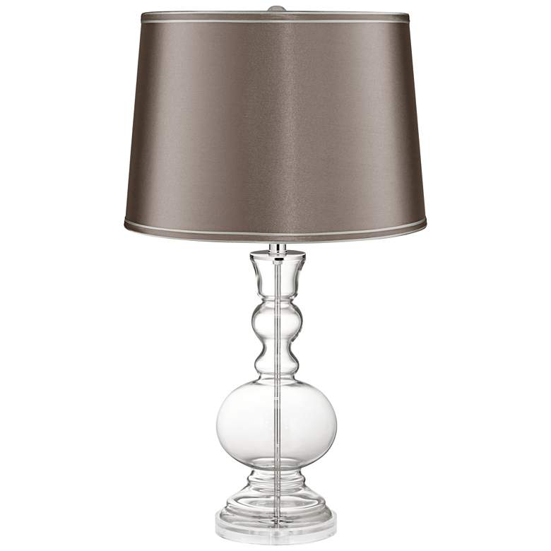 Image 1 Clear Glass Fillable Fawn Satin Shade Apothecary Table Lamp