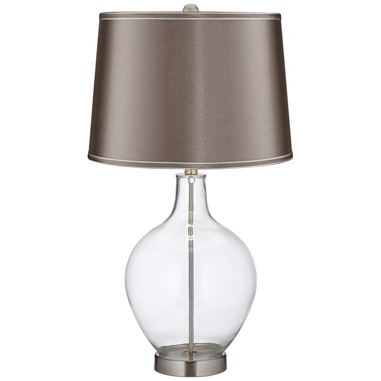 Image 1 Clear Glass Fillable Fawn Satin Shade Ovo Table Lamp