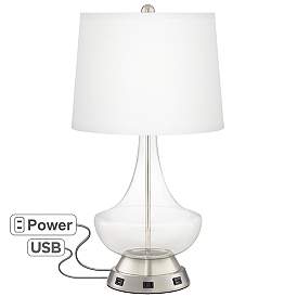 Image1 of Clear Glass Fillable Gillan Table Lamp with USB Workstation Base