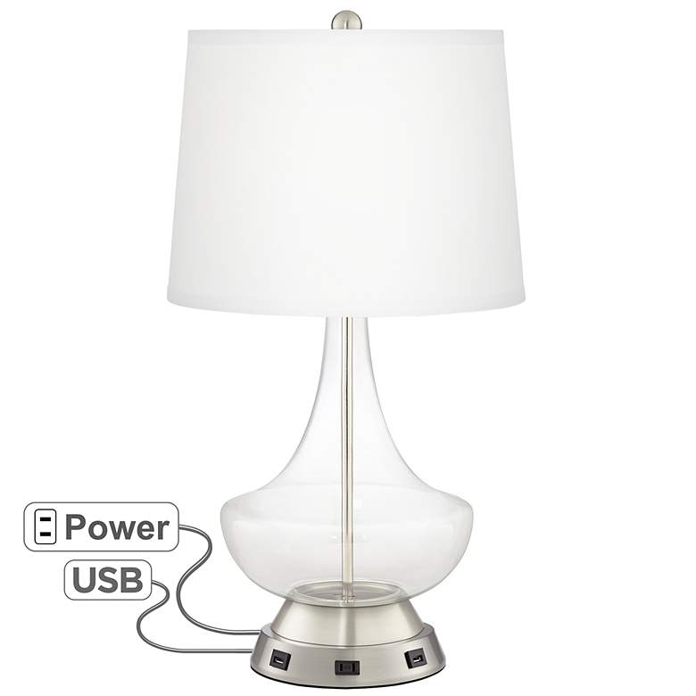 Image 1 Clear Glass Fillable Gillan Table Lamp with USB Workstation Base