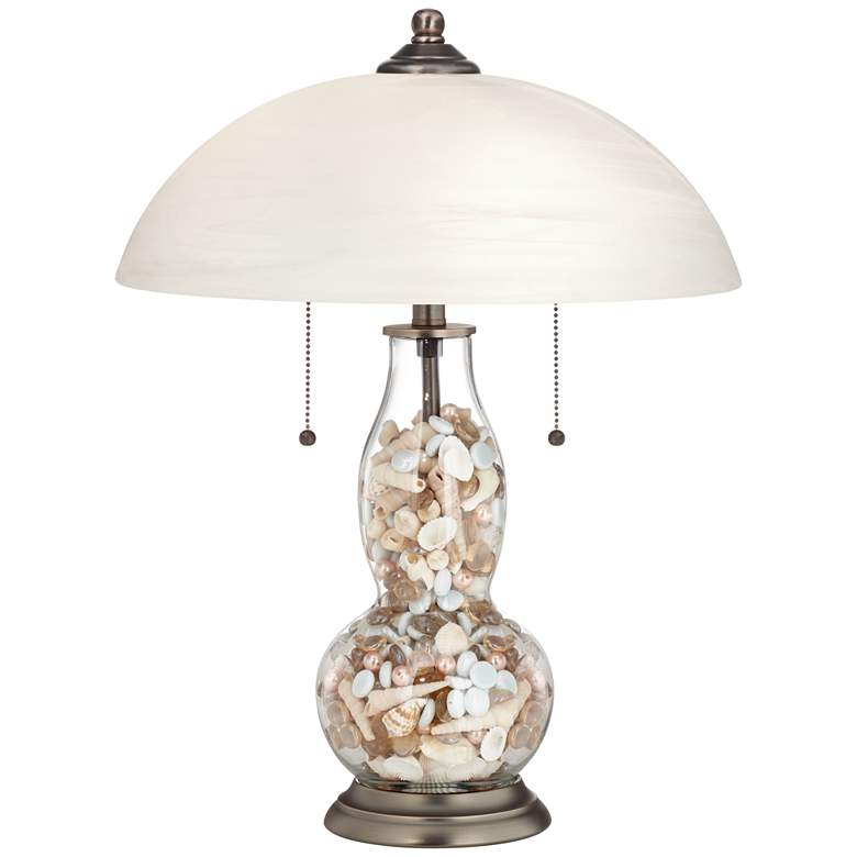 Clear Glass Fillable Gourd Table Lamp with Alabaster Shade more views
