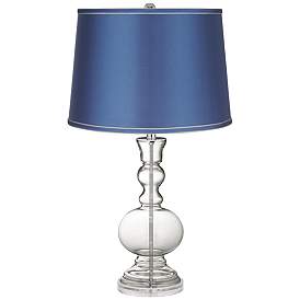 Image1 of Clear Glass Fillable Satin Blue Shade Apothecary Table Lamp