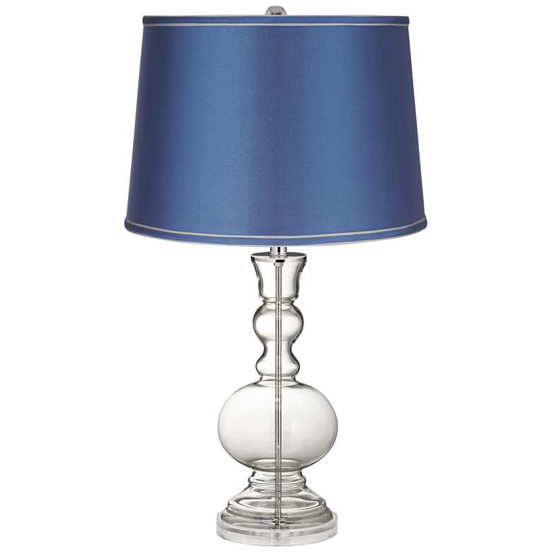 Image 1 Clear Glass Fillable Satin Blue Shade Apothecary Table Lamp