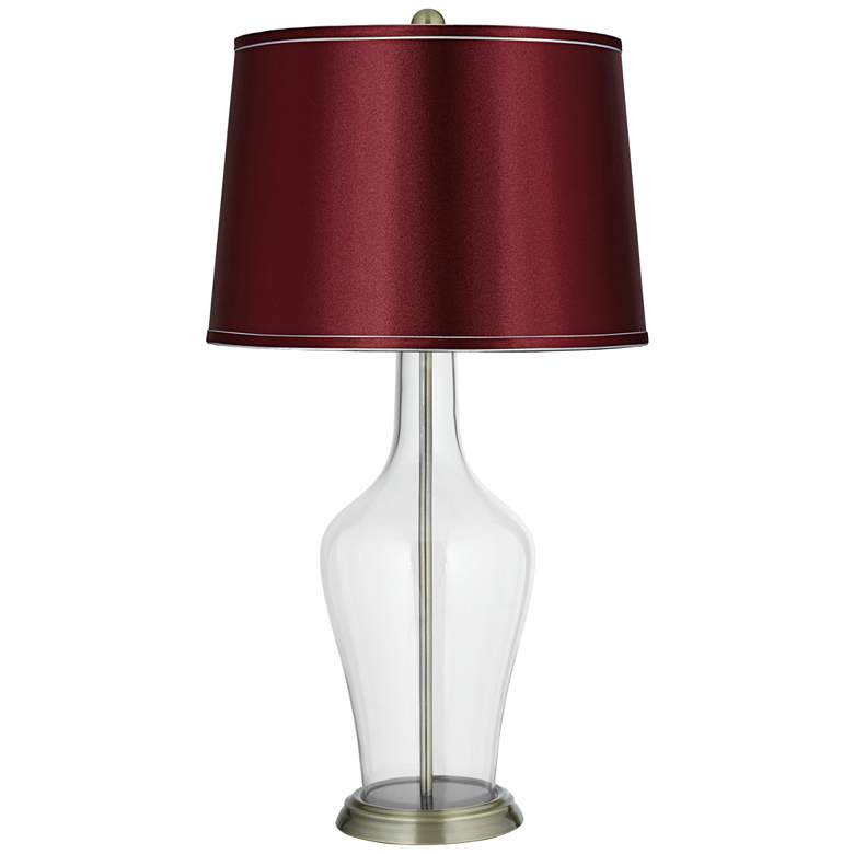 Image 1 Clear Glass Fillable Satin Merlot Shade Anya Table Lamp