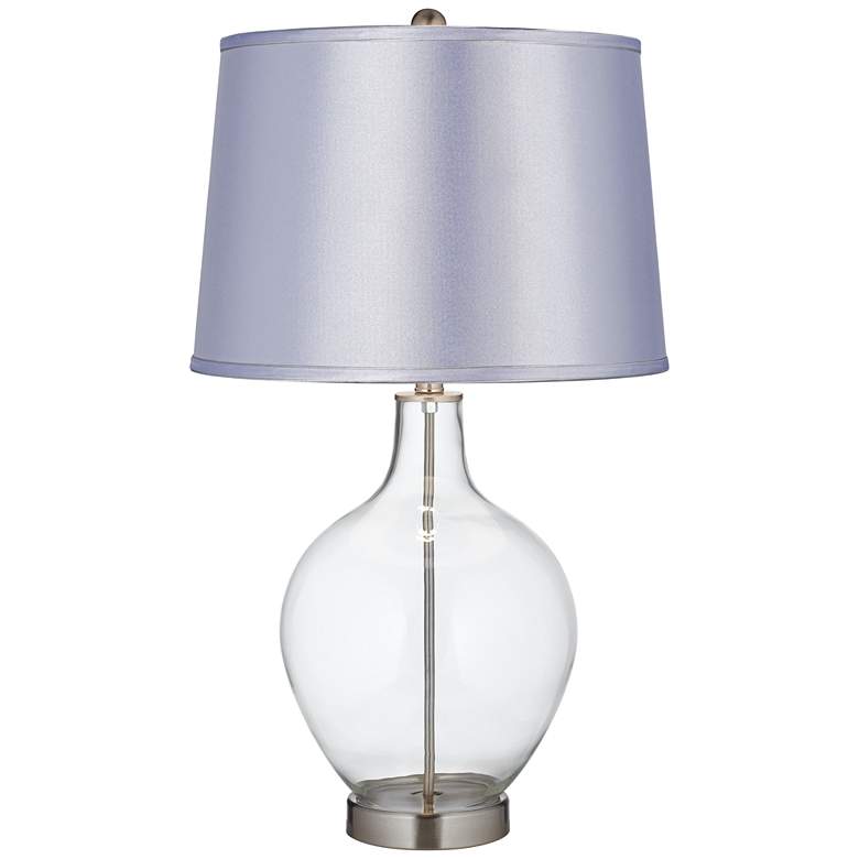 Image 1 Clear Glass Fillable Satin Periwinkle Shade Ovo Table Lamp