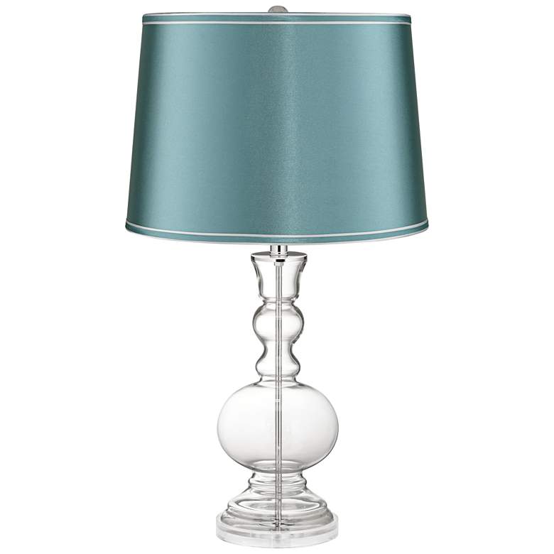 Image 1 Clear Glass Fillable Teal Satin Shade Apothecary Table Lamp