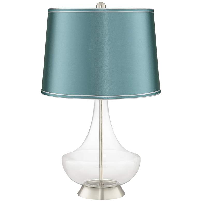 Image 1 Clear Glass Fillable Teal Satin Shade Gillan Table Lamp