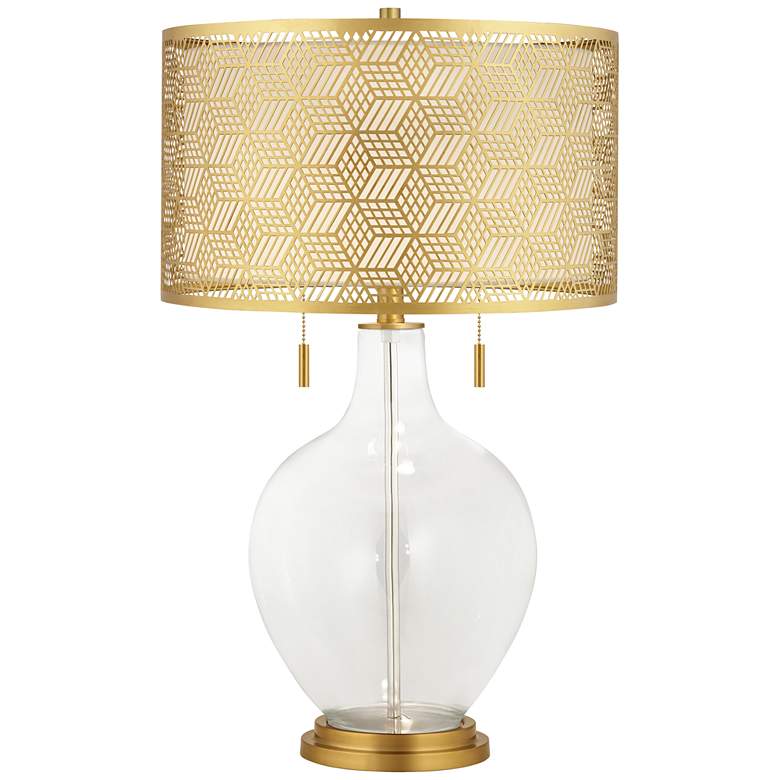 Image 1 Clear Glass Fillable Toby Brass Metal Shade Table Lamp
