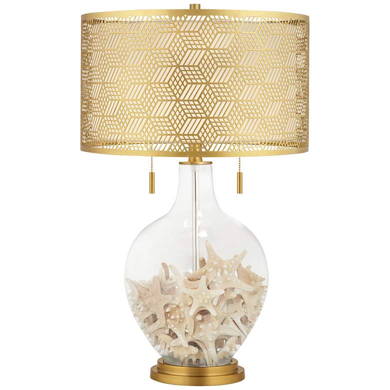 Image 2 Clear Glass Fillable Toby Brass Metal Shade Table Lamp more views