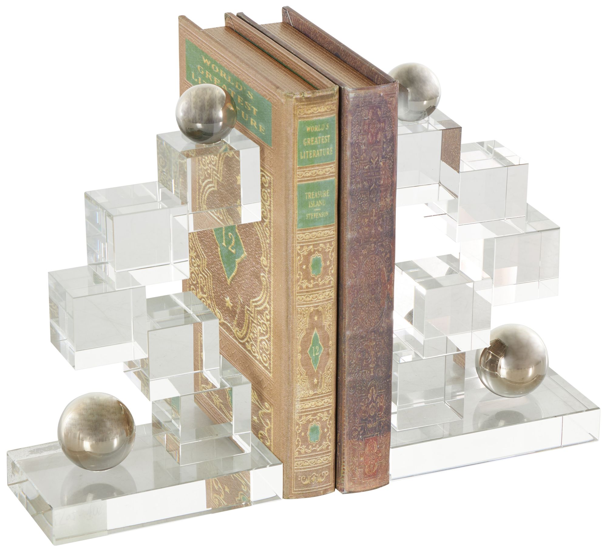 Image 2 Clear Glass Glam Bookends, S/2 5"W, 8"H