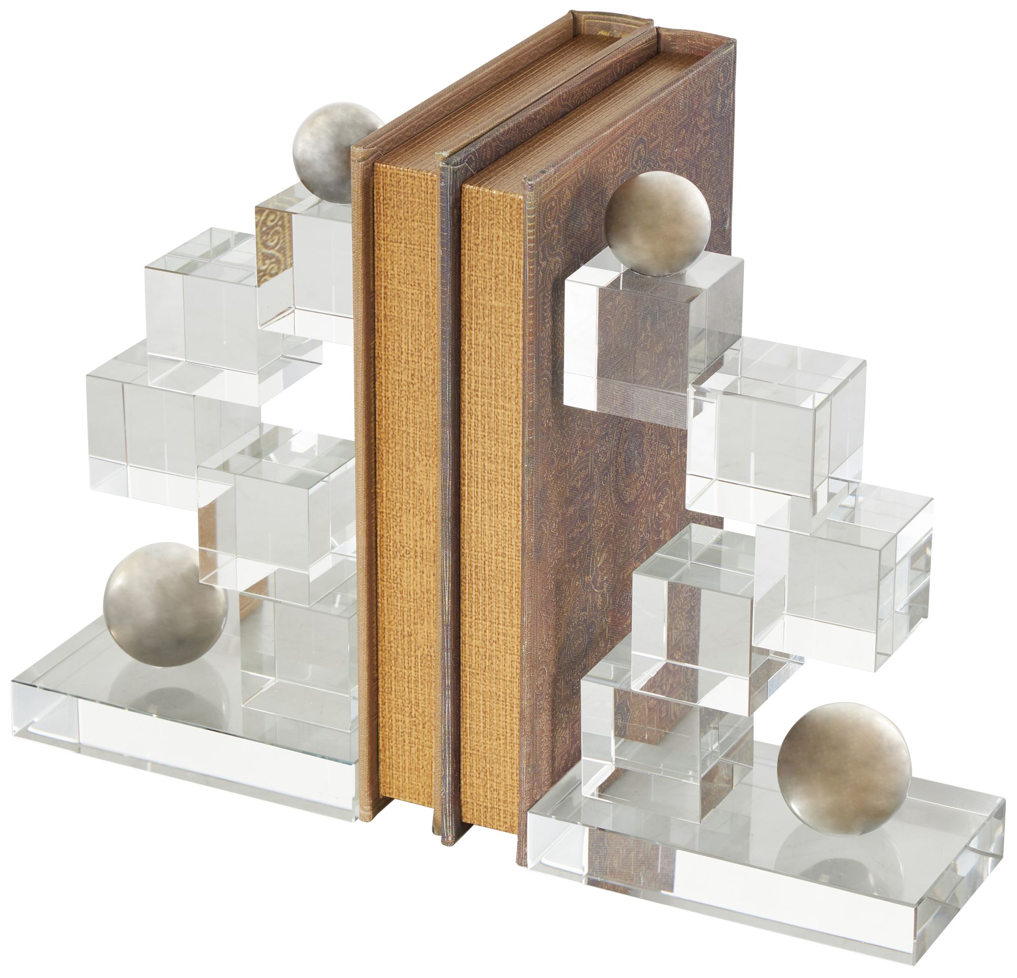 Image 5 Clear Glass Glam Bookends, S/2 5"W, 8"H more views