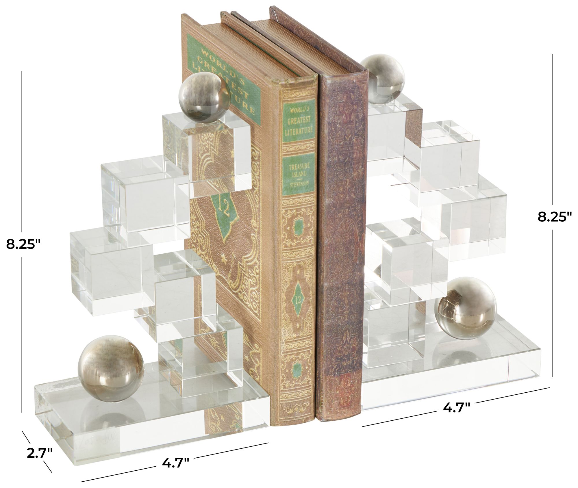 Image 7 Clear Glass Glam Bookends, S/2 5"W, 8"H more views