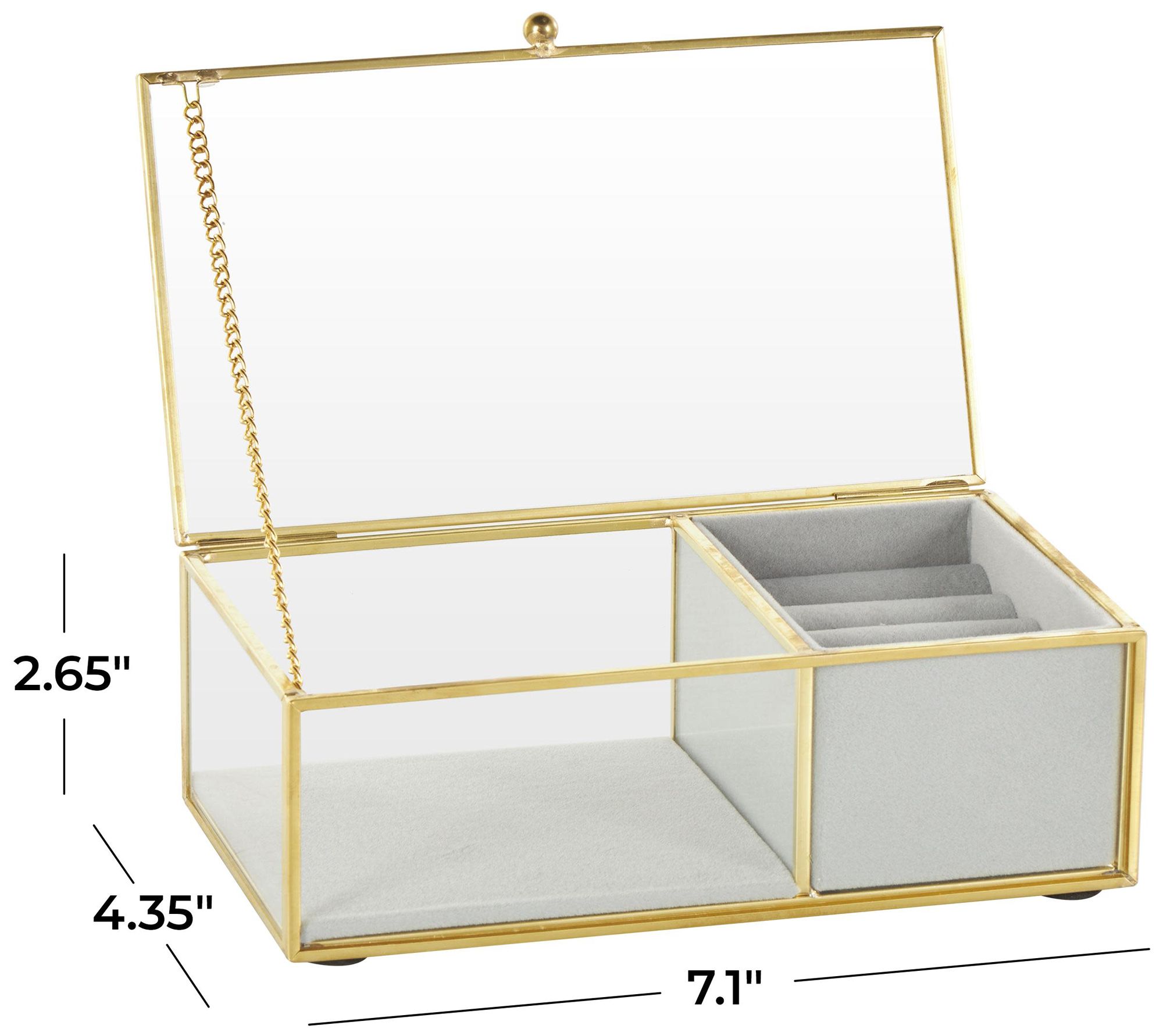 Image 7 Clear Glass Glam Jewelry Box, 7" x 4" x 3" more views