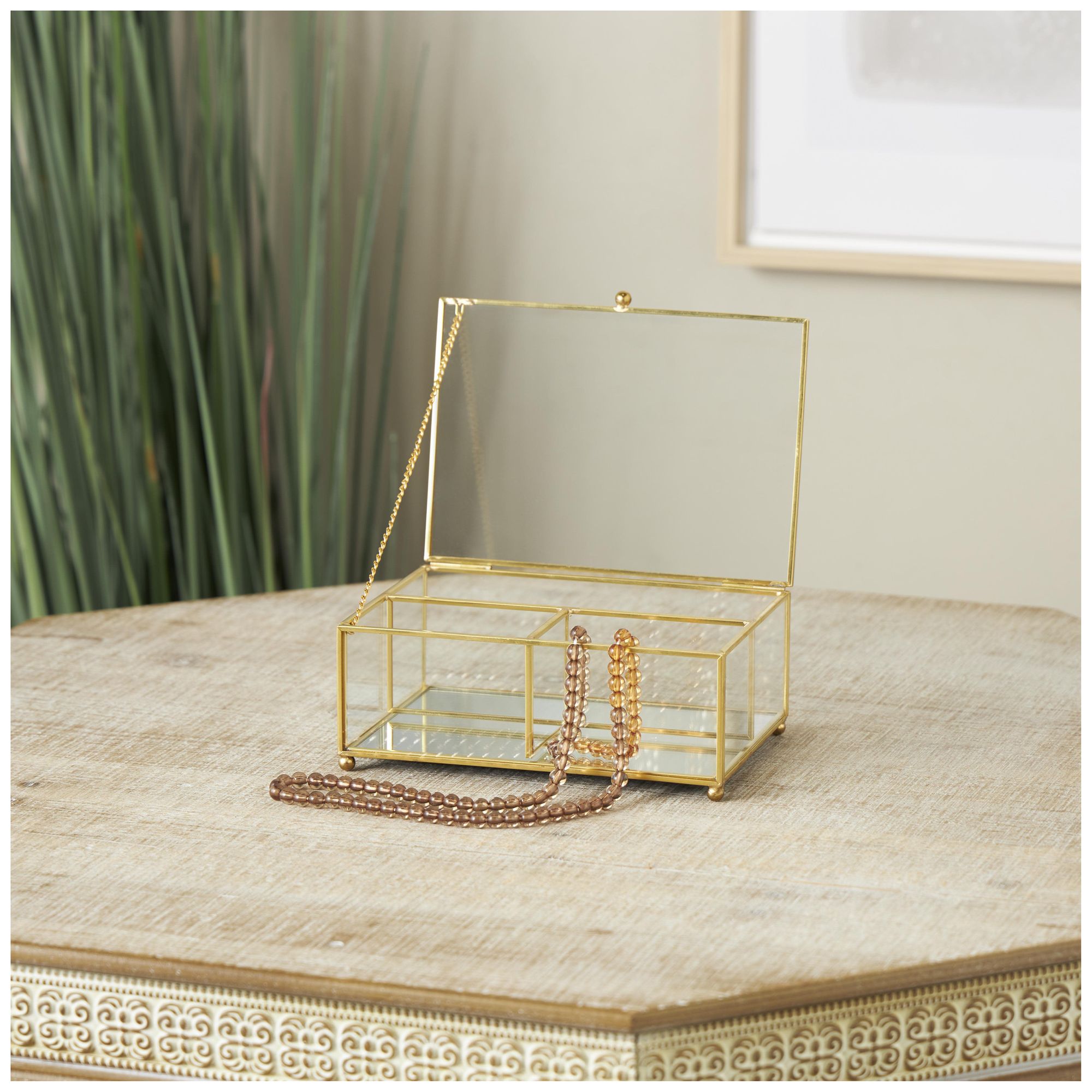 Image 4 Clear Glass Glam Jewelry Box, 7" x 5" x 3" more views