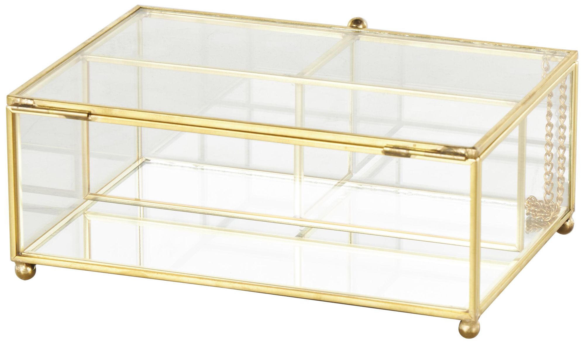 Image 5 Clear Glass Glam Jewelry Box, 7" x 5" x 3" more views
