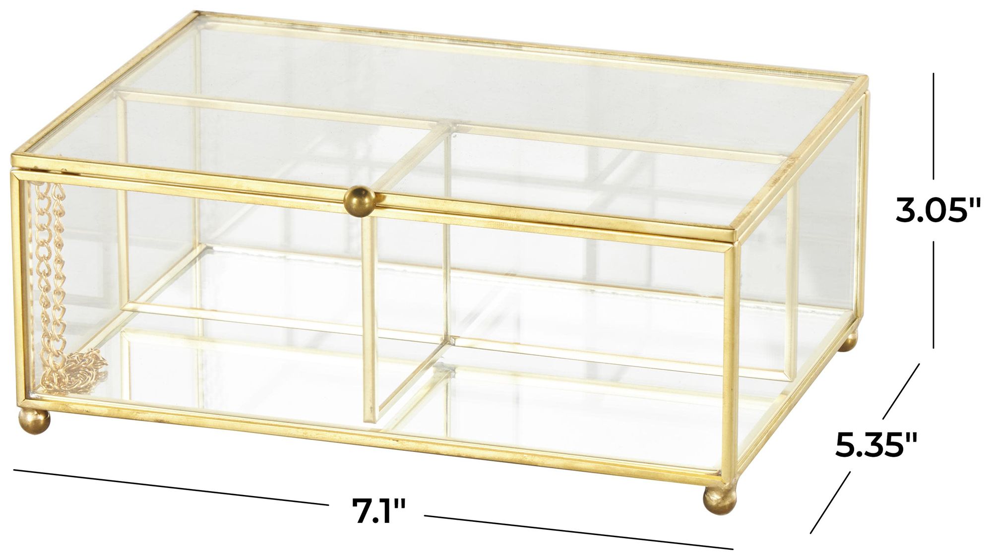 Image 7 Clear Glass Glam Jewelry Box, 7" x 5" x 3" more views