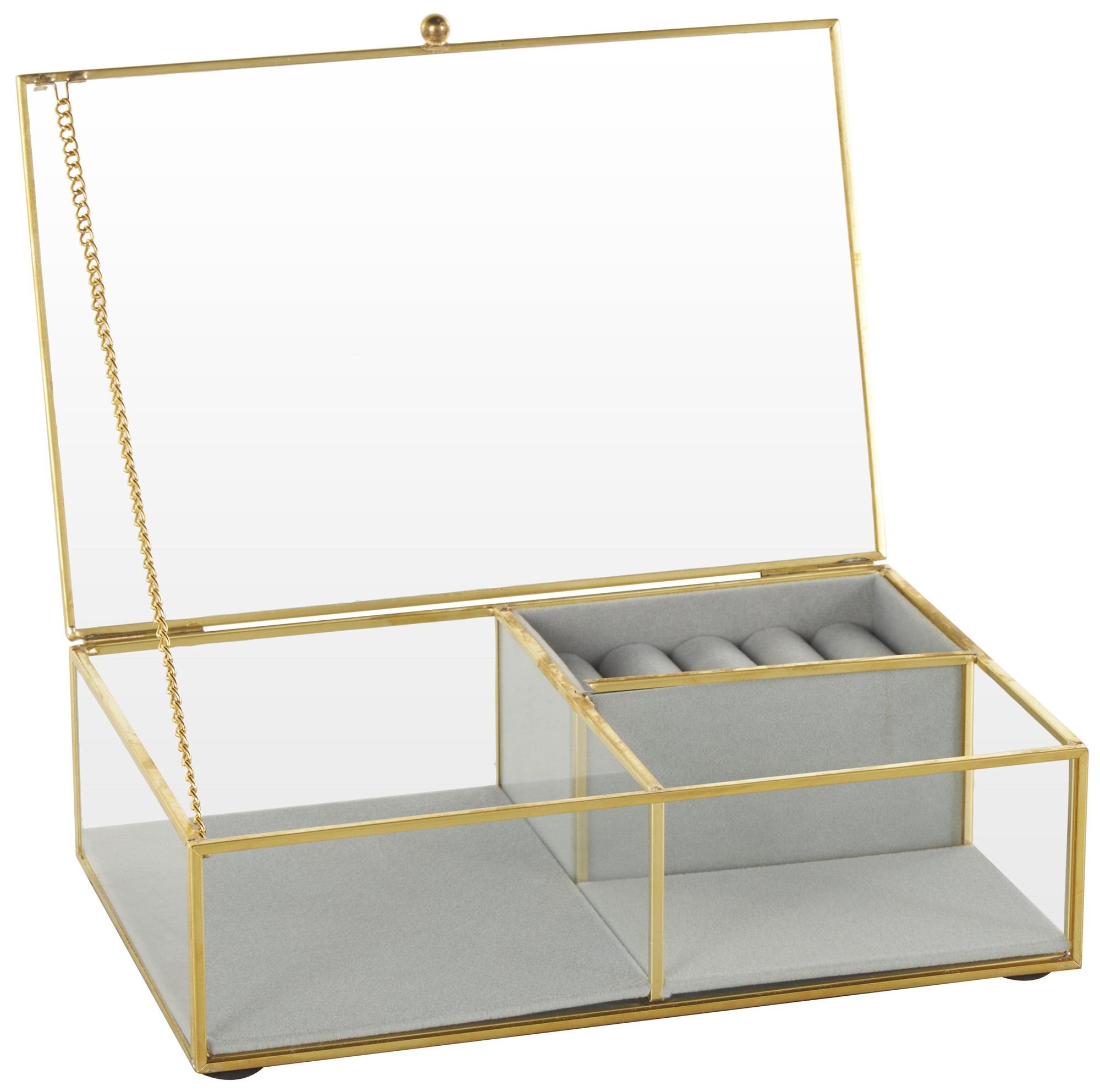 Image 2 Clear Glass Glam Jewelry Box, 9" x 6" x 3"