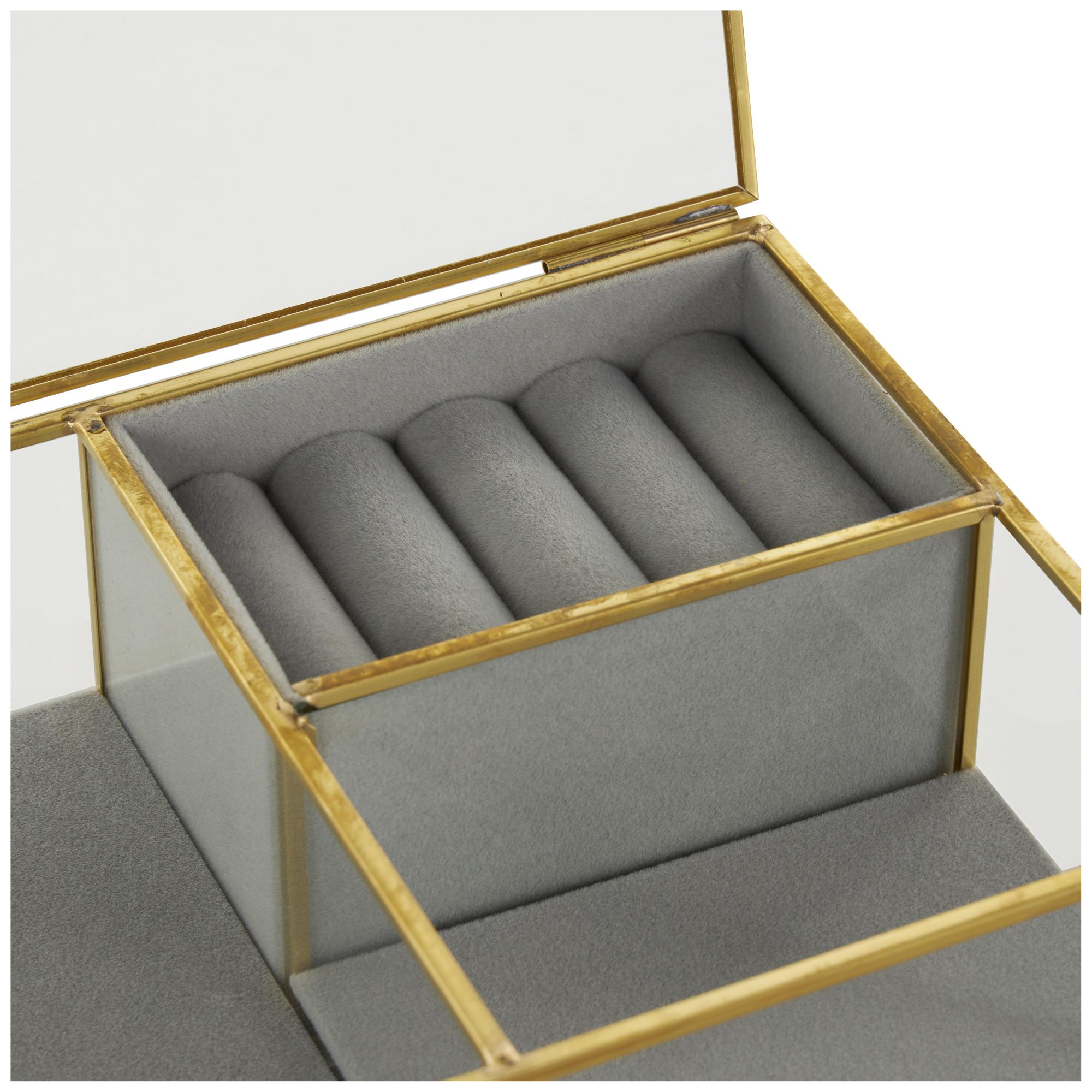 Image 3 Clear Glass Glam Jewelry Box, 9" x 6" x 3" more views