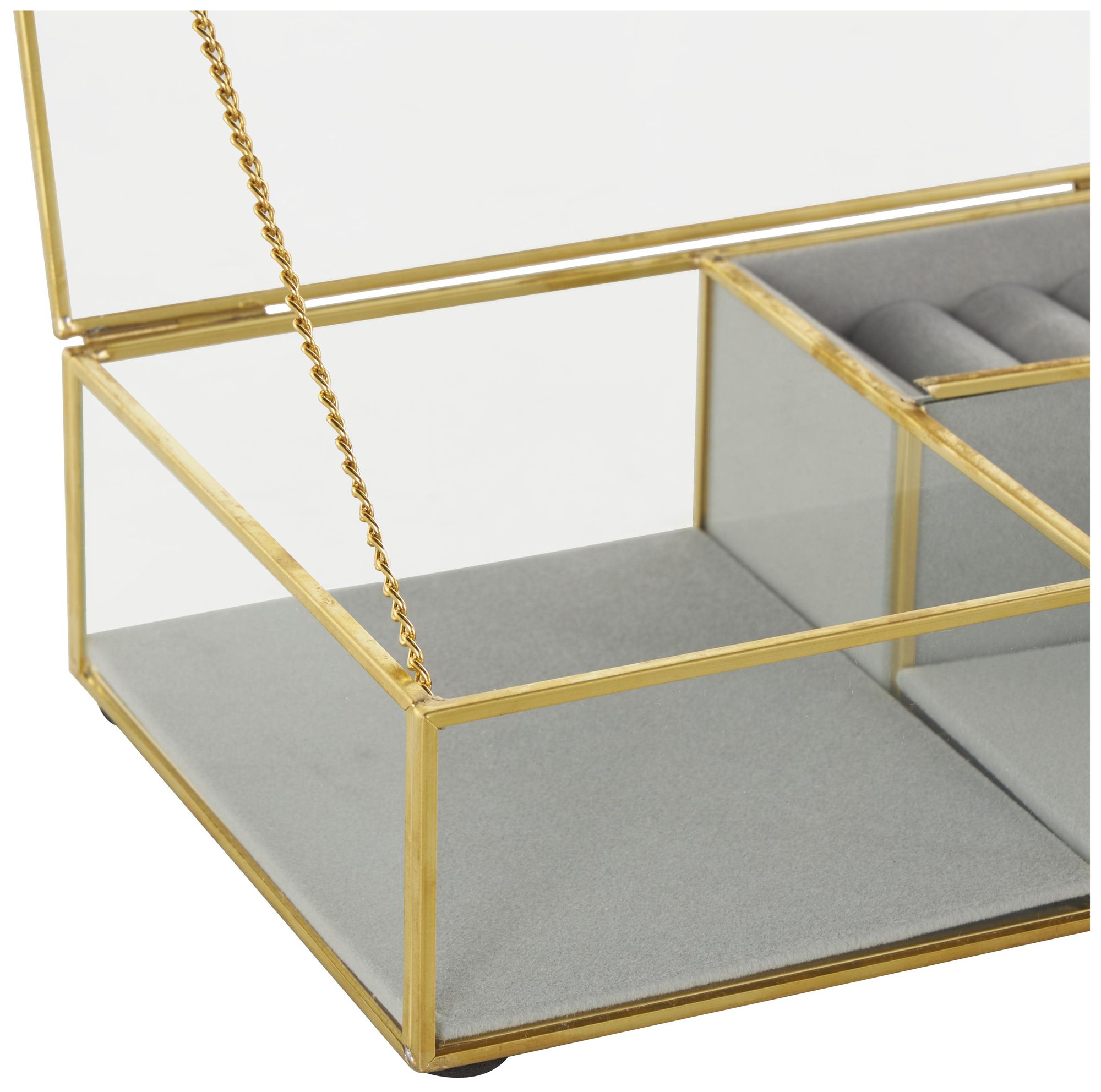 Image 4 Clear Glass Glam Jewelry Box, 9" x 6" x 3" more views