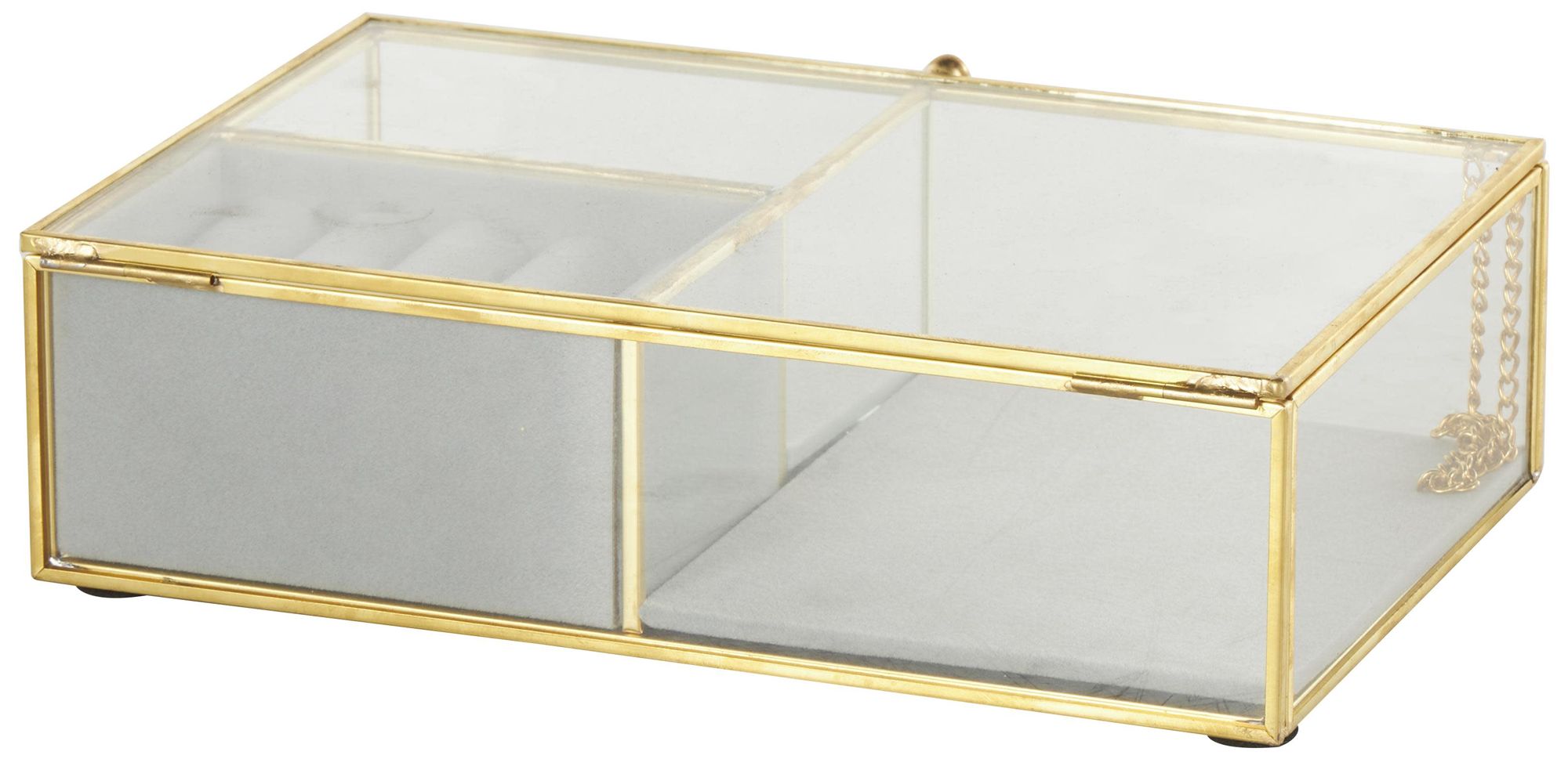 Image 6 Clear Glass Glam Jewelry Box, 9" x 6" x 3" more views