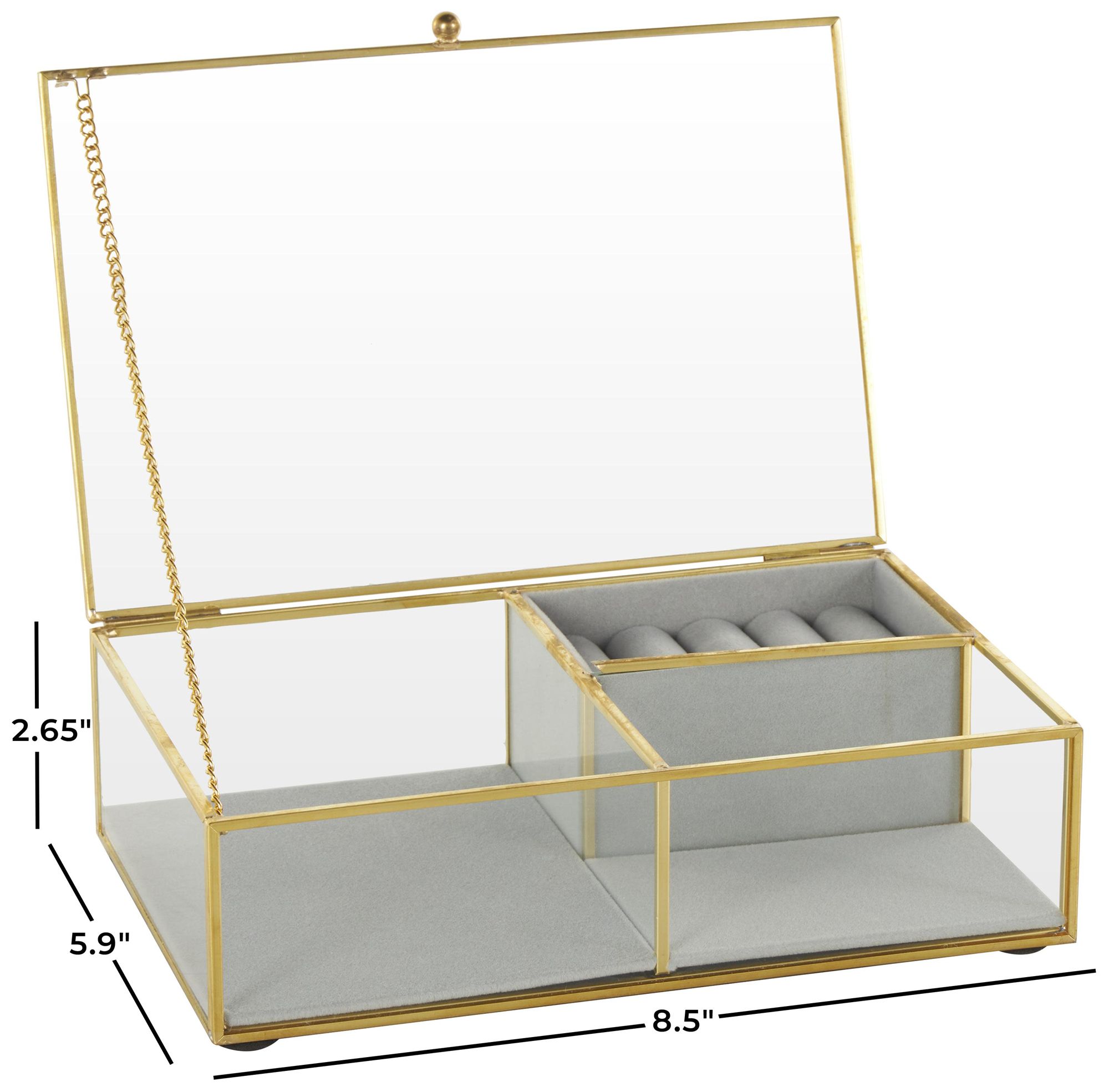 Clear Glass Glam Jewelry Box, 9" x 6" x 3"