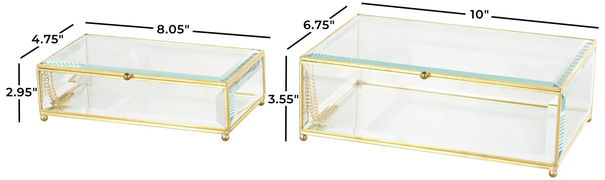 Image 7 Clear Glass Glam Jewelry Box, S/2 10", 8"W more views