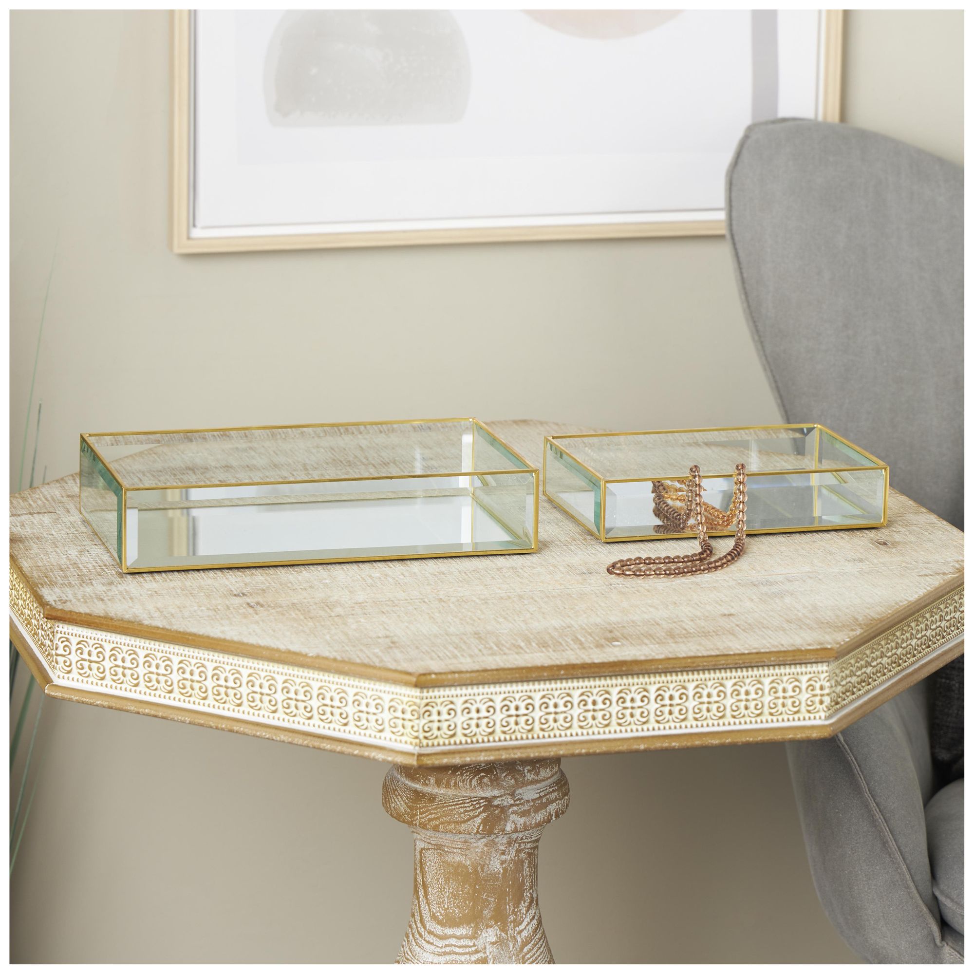 Image 4 Clear Glass Glam Jewelry Box, S/2 12", 9"W more views