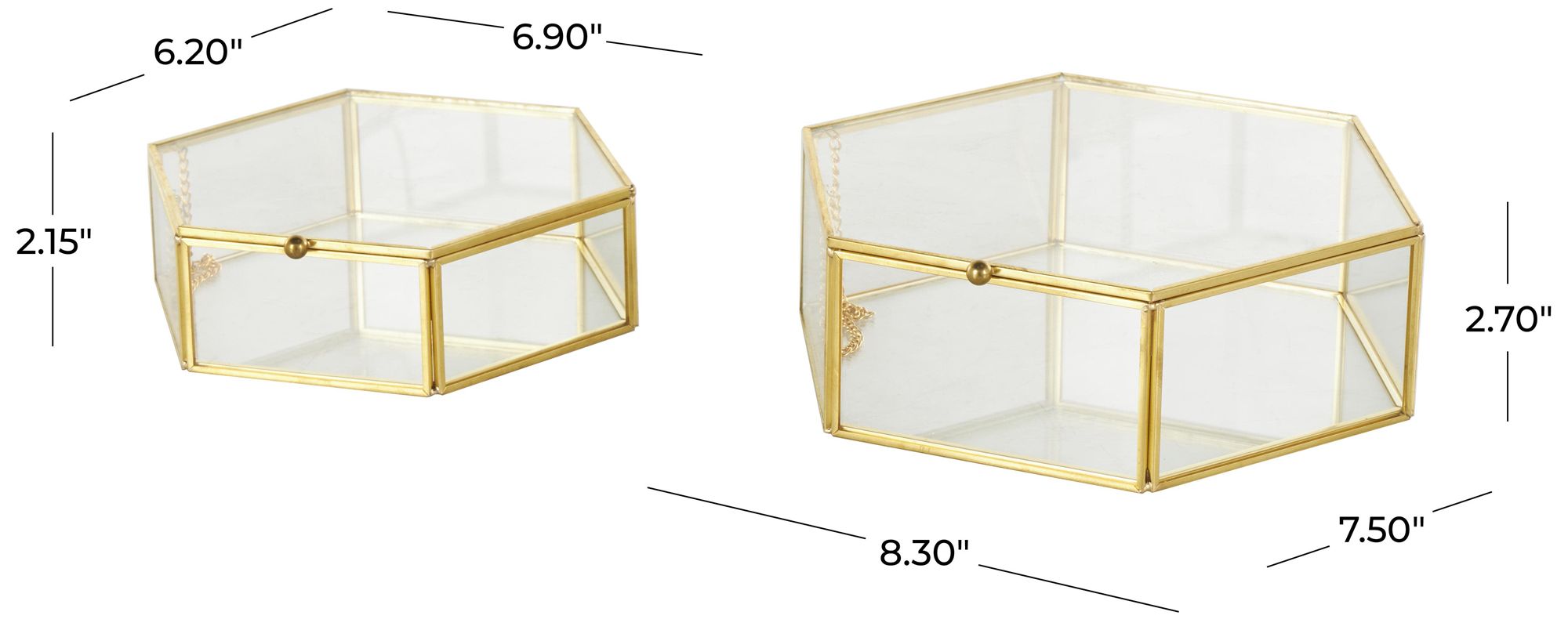 Image 7 Clear Glass Glam Jewelry Box, S/2 8", 7"W more views