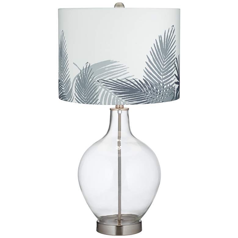 Image 1 Clear Glass Gray Palm Leaf Shade Ovo Table Lamp