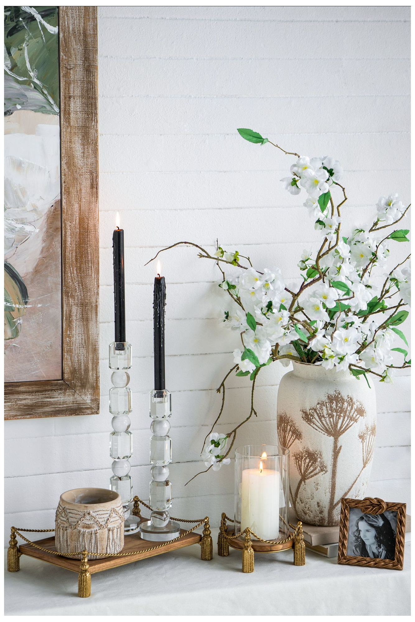 Image 2 Clear Glass Hurricane Candle Holder with Antique Gold Iron Tassel Base more views