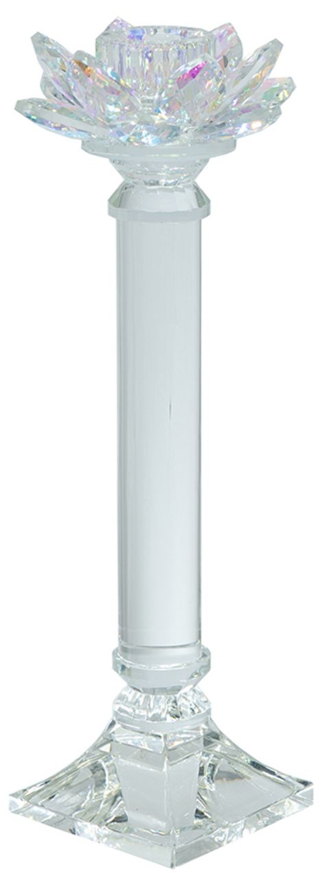 Image 2 Clear Glass Lotus Flower 11" Taper Candle Holder Iridescent more views