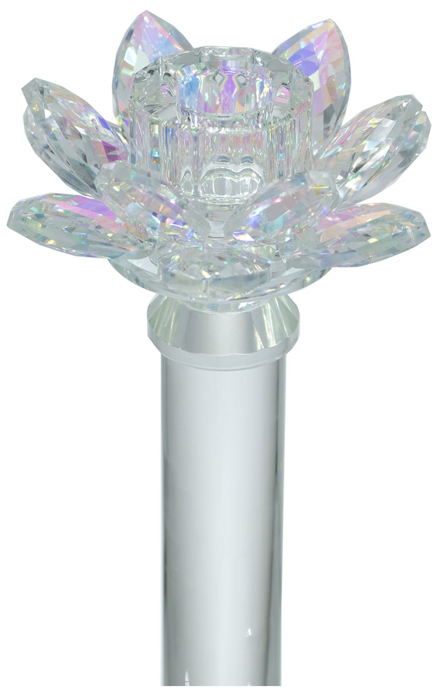 Image 3 Clear Glass Lotus Flower 11" Taper Candle Holder Iridescent more views