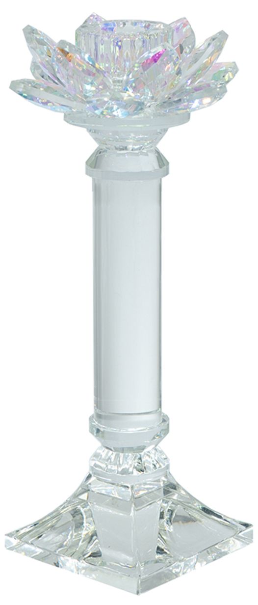 Image 2 Clear Glass Lotus Flower 9" Taper Candle Holder Iridescent Finish more views