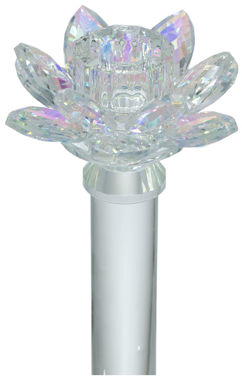 Image 3 Clear Glass Lotus Flower 9" Taper Candle Holder with Iridescent Finish more views
