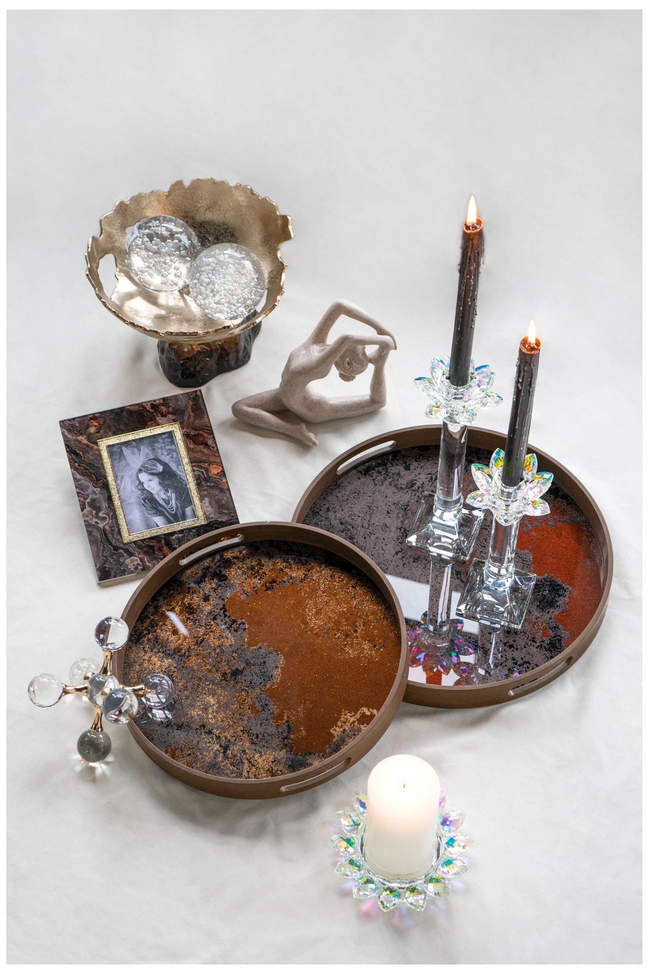 Image 4 Clear Glass Lotus Flower 9" Taper Candle Holder with Iridescent Finish more views