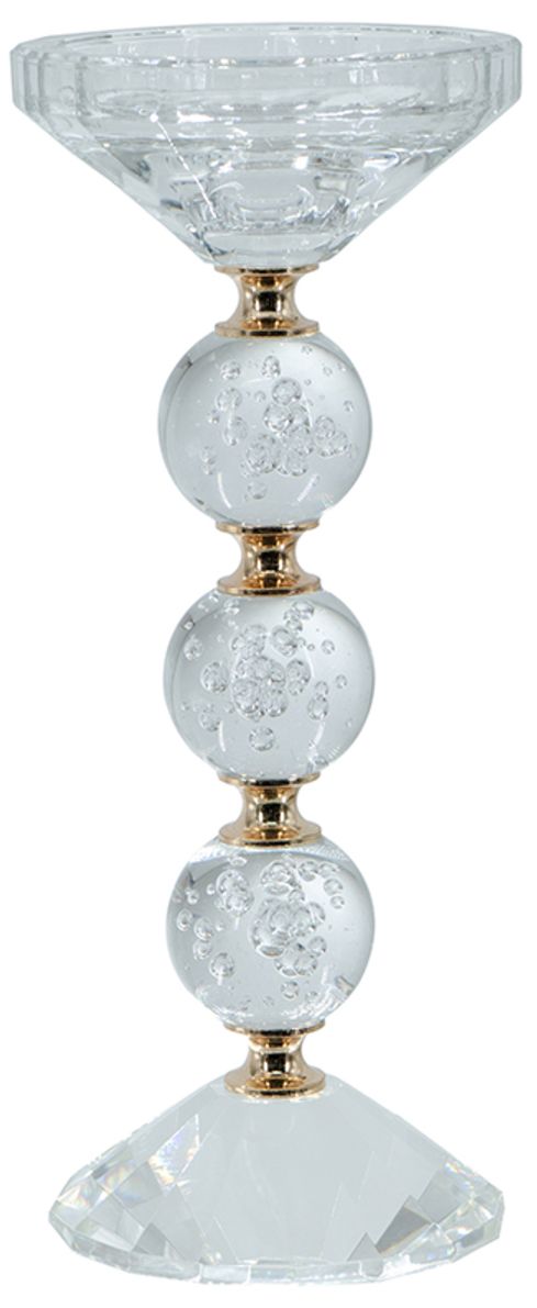 Image 2 Clear Glass Pillar Candle Holder with Gold Alloy Accents - 9" - Clear, Gold more views