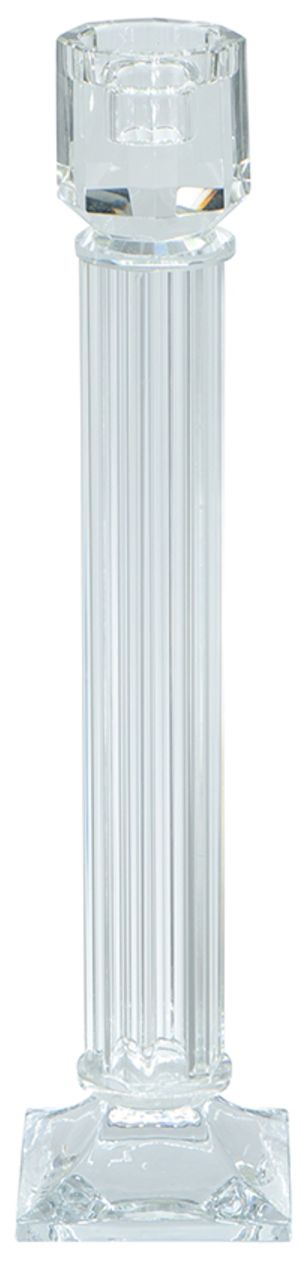 Image 3 Clear Glass Taper Candle Holder with Sculpted Column Design - 15 more views