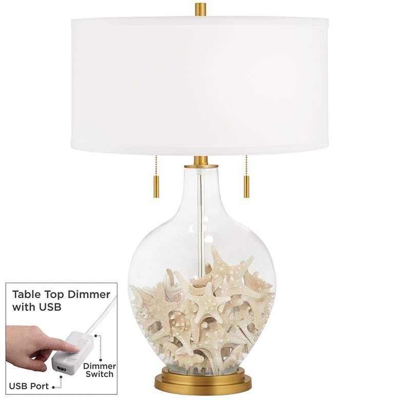Image 1 Clear Glass Toby Brass Accents Table Lamp with Dimmer