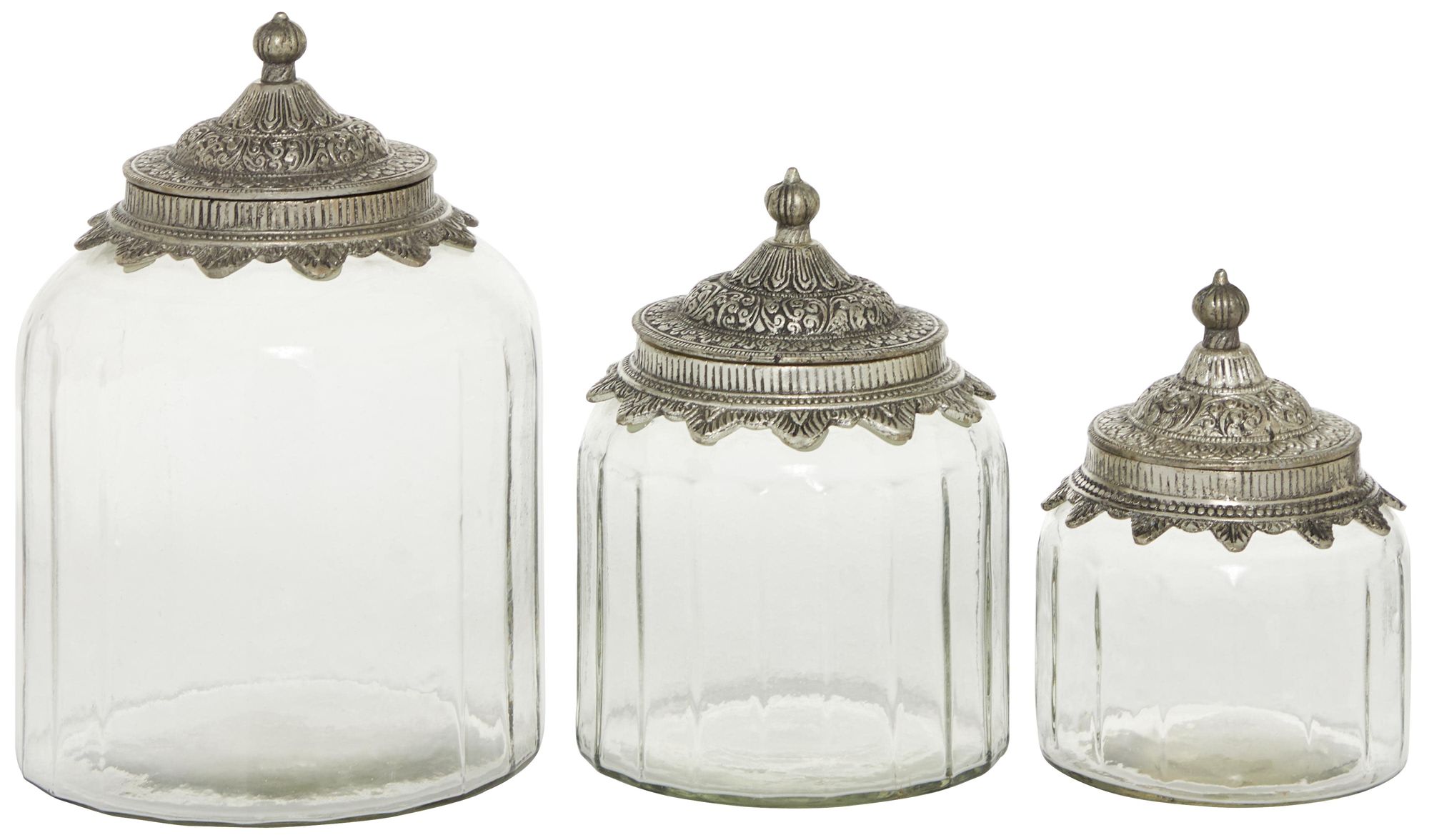 Thumbnail1 of Clear Glass Traditional Decorative Jars, S/3 6", 7", 9"H
