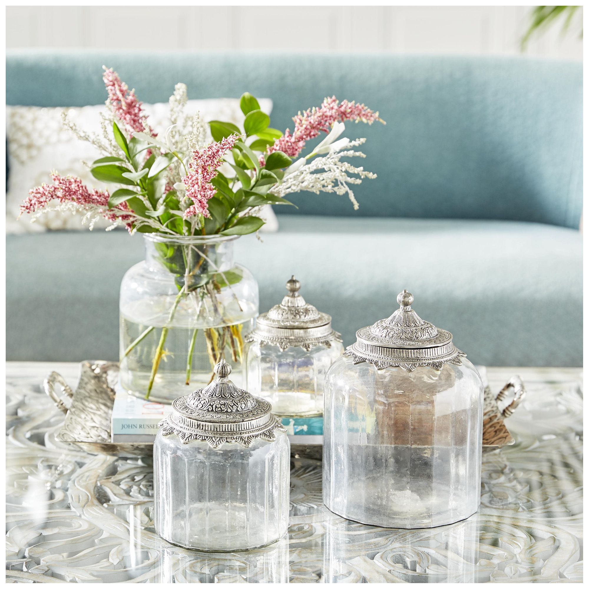 Thumbnail4 of Clear Glass Traditional Decorative Jars, S/3 6", 7", 9"H more views