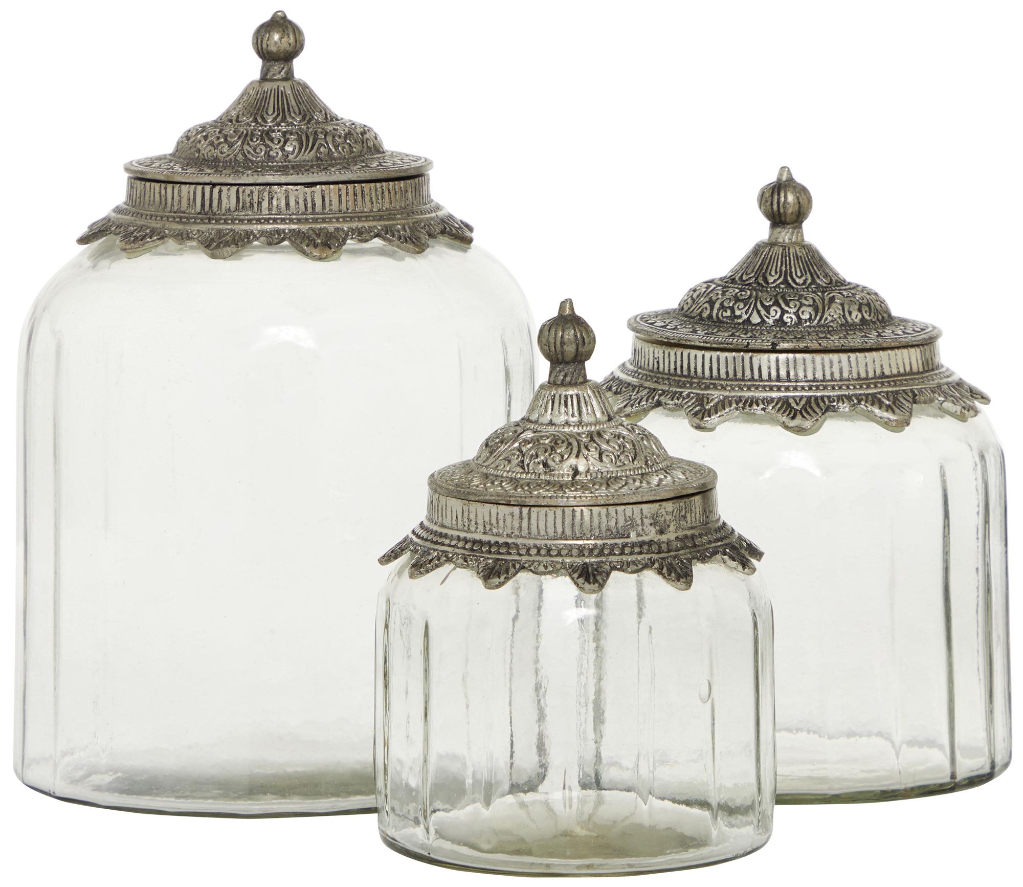 Clear Glass Traditional Decorative Jars, S/3 6", 7", 9"H