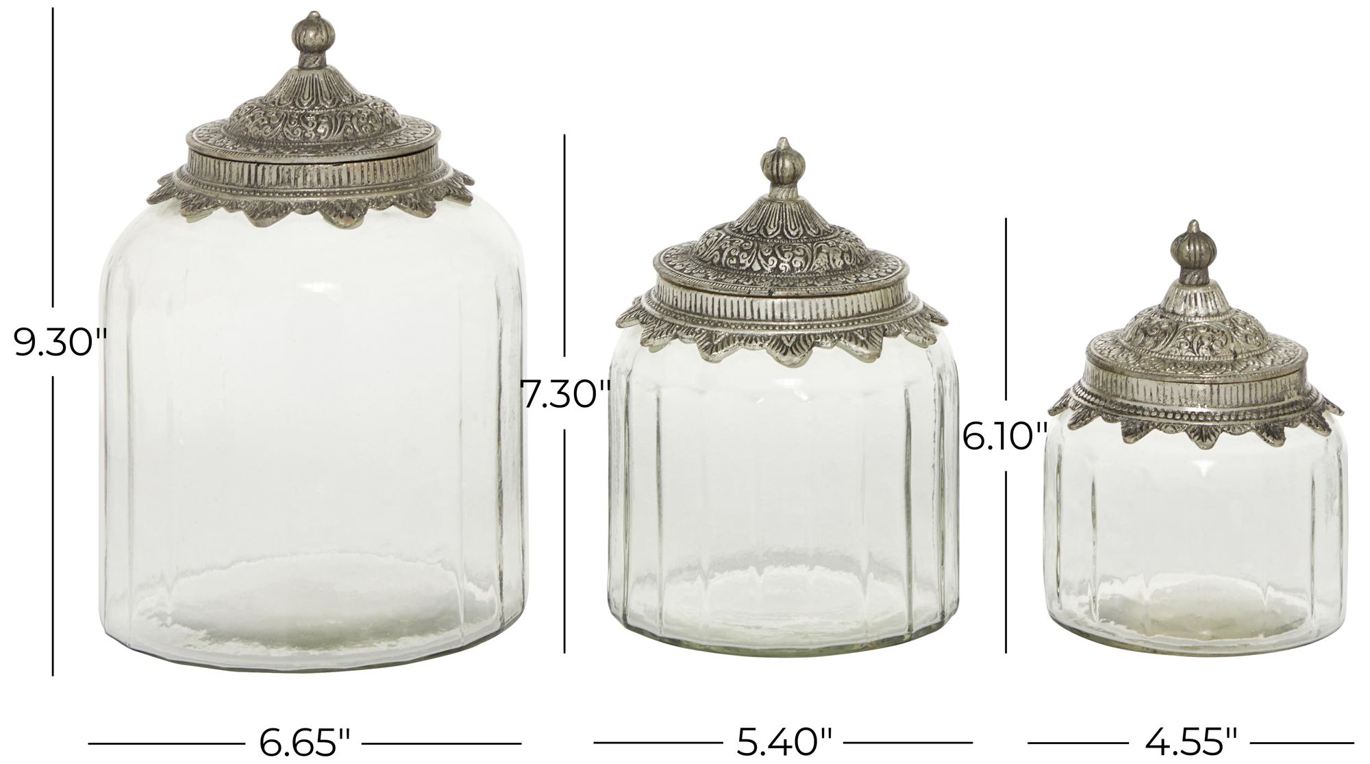 Clear Glass Traditional Decorative Jars, S/3 6", 7", 9"H